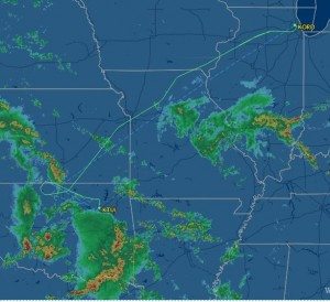 Heavy storms over OK required a diversion to Tulsa for more fuel to bypass them. Source: flightaware.com