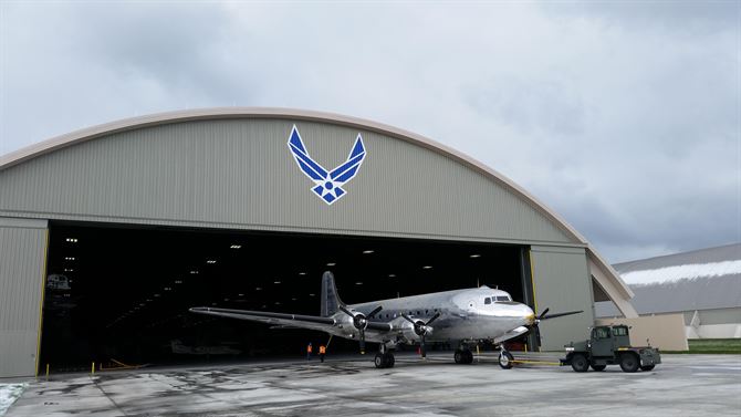 President Roosevelt's VC-54 presidential aircraft being transferred to the new wing of the National Museum of the US Air Force in Dayton, Ohio. (2016, USAF Photo)