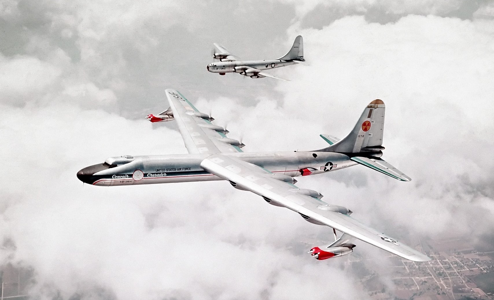 B-29 and B-50 flying in formation.
