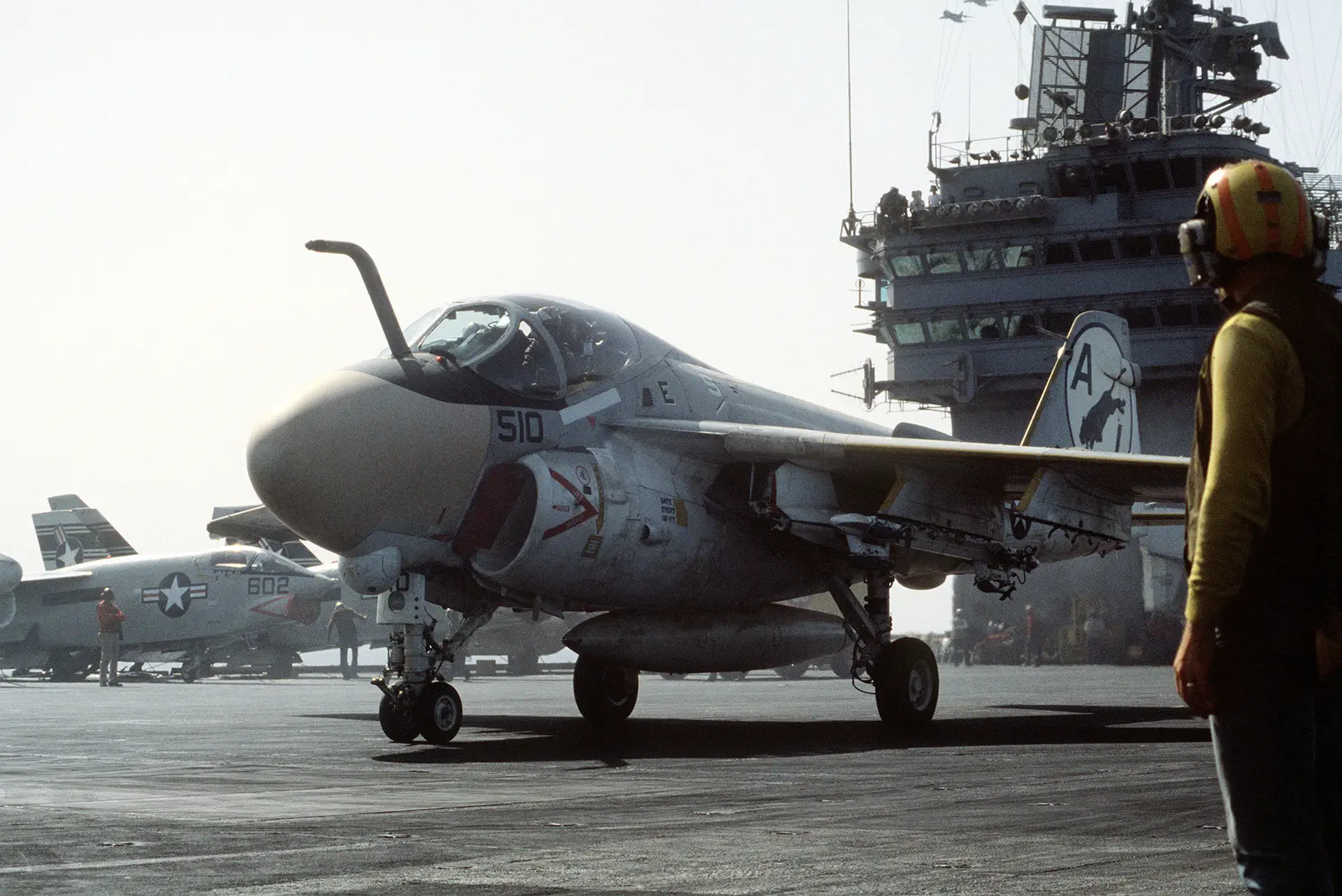an a 6 intruder aircraft prepares for launch aboard the nuclear powered aircraft 9c4d4e 1600