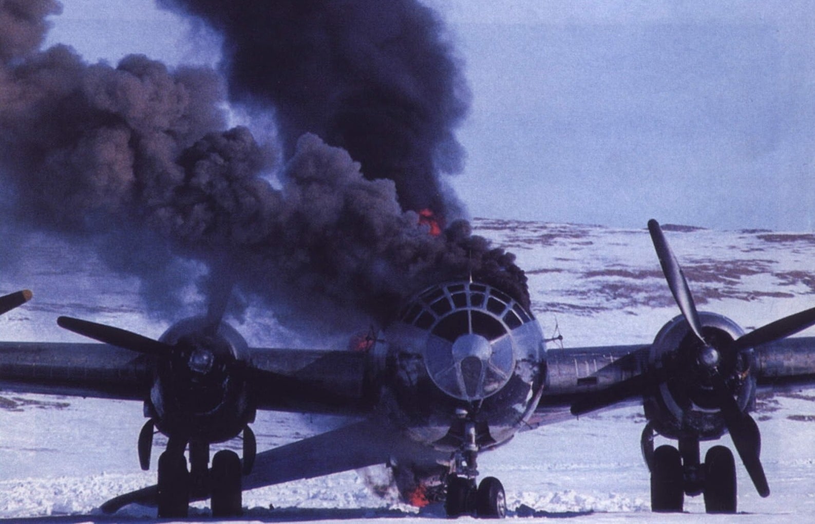 B-29 on fire.
