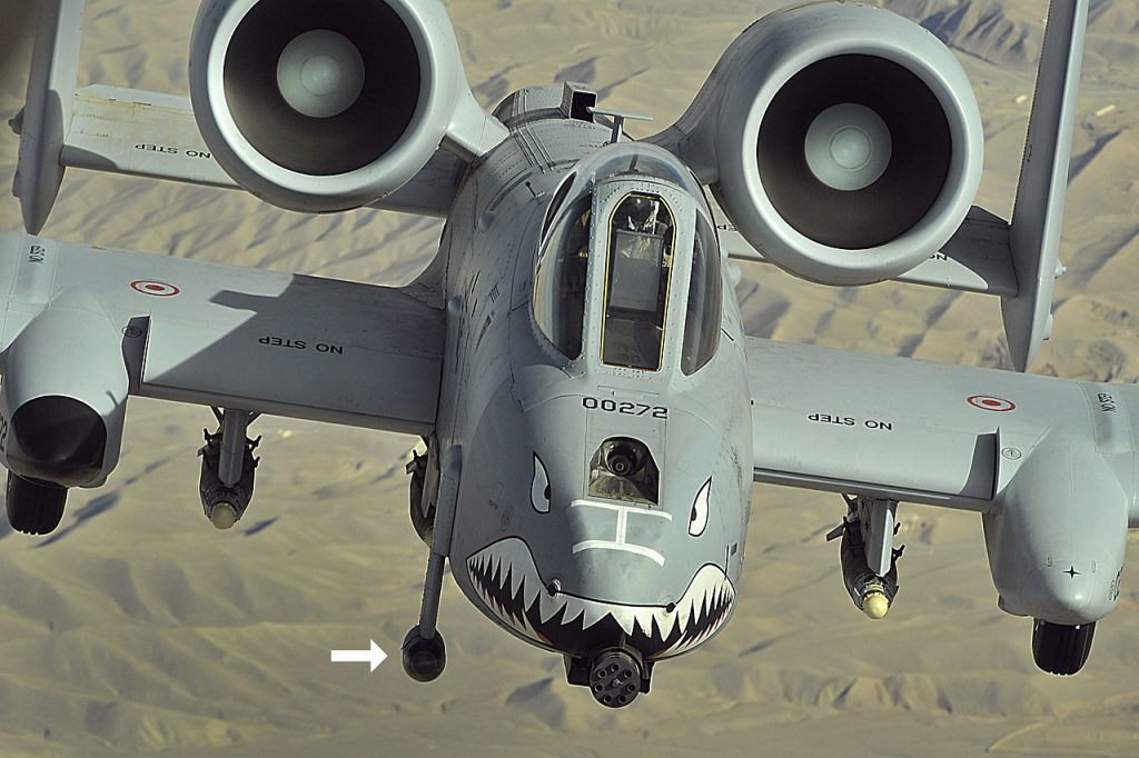 A-10 Thunderbolt with emphasis on its targeting system.