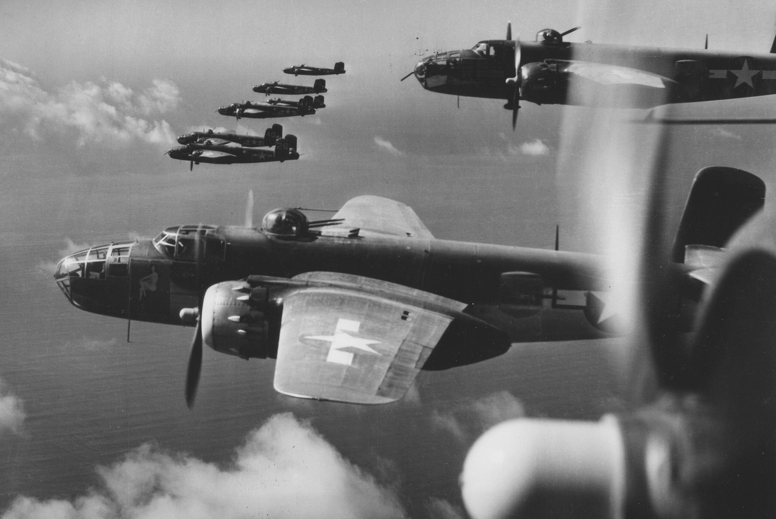 B-25 bombers in formation.
