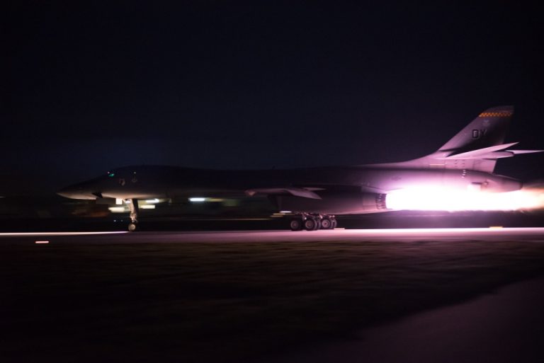 Roaring B-1 Bombers Light up the Guam Night As They Takeoff For South Korean Peninsula