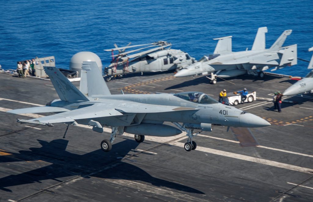 FA 18E of VFA 25 lands on USS Harry S. Truman CVN 75 in June 2015