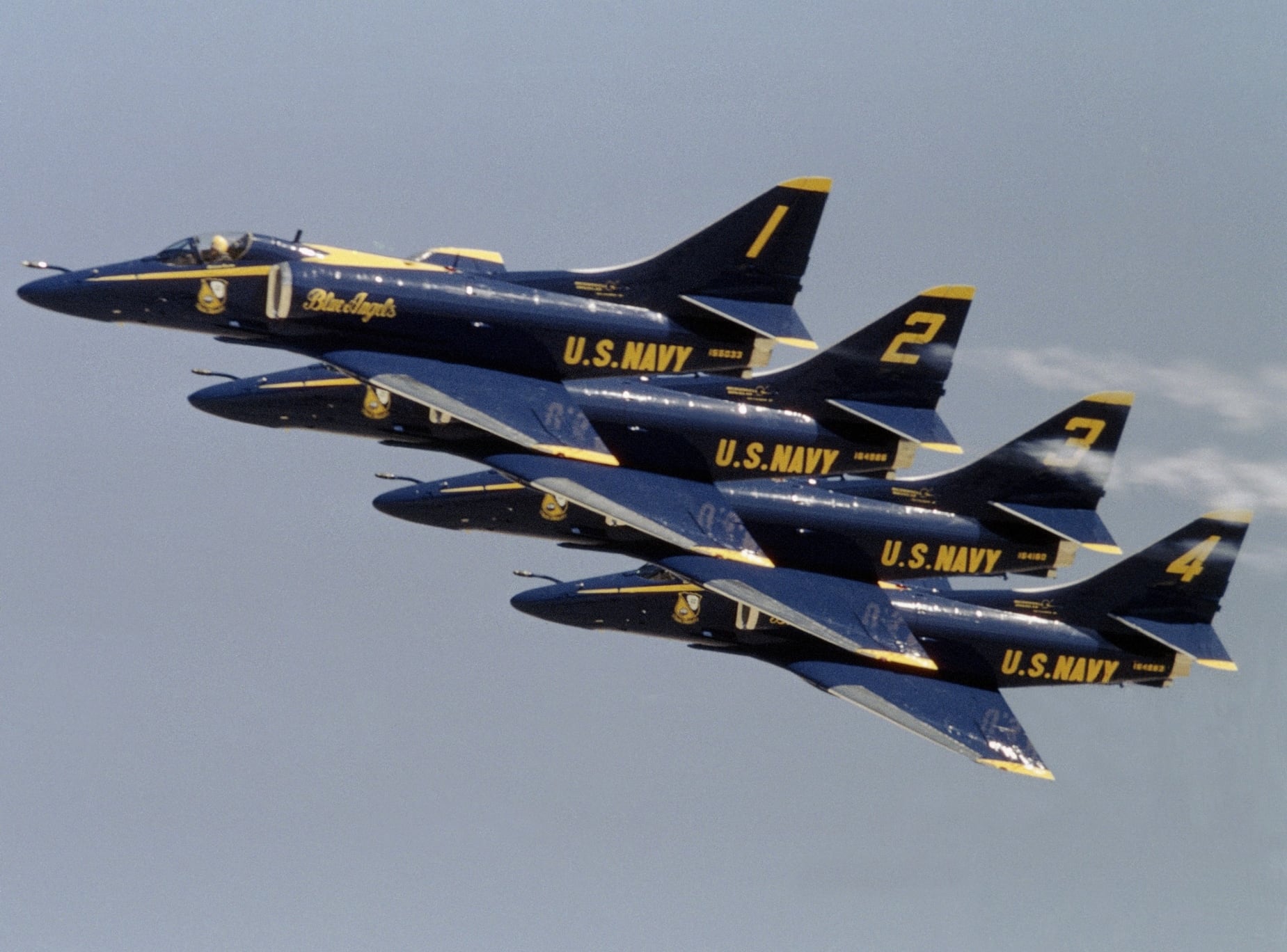 Blue angels flying in formation.