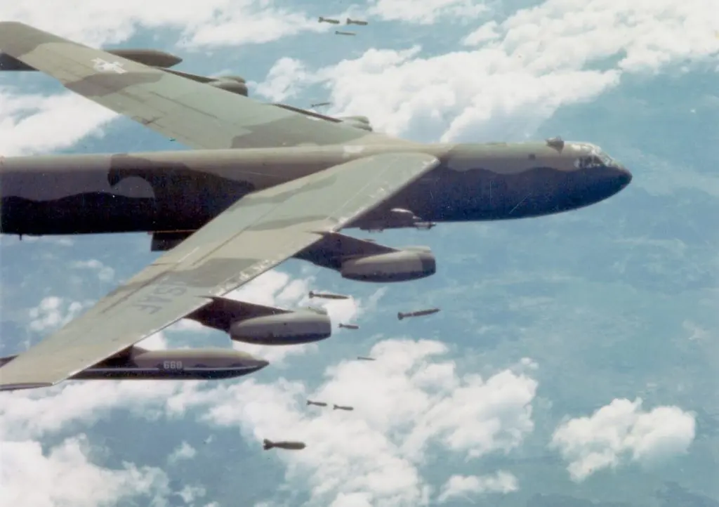 B 52D dropping bombs over Vietnam