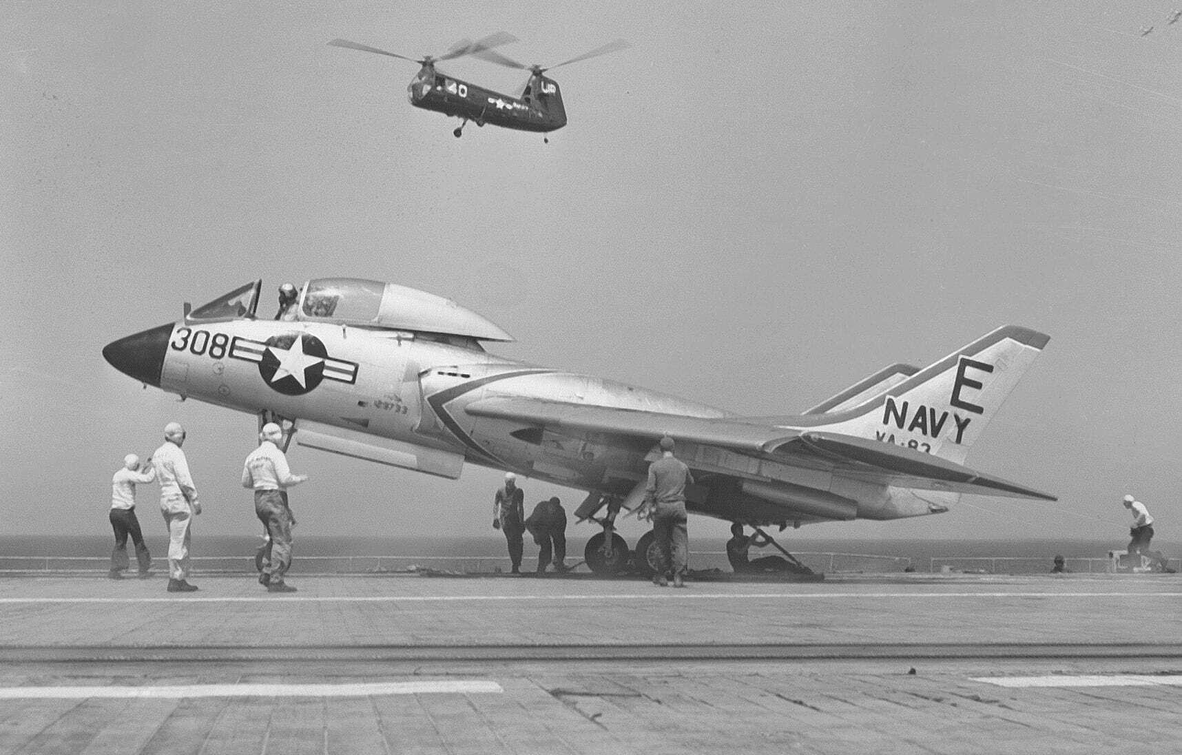 F7U 3M of VA 83 on USS Intrepid CVA 11 in 1956