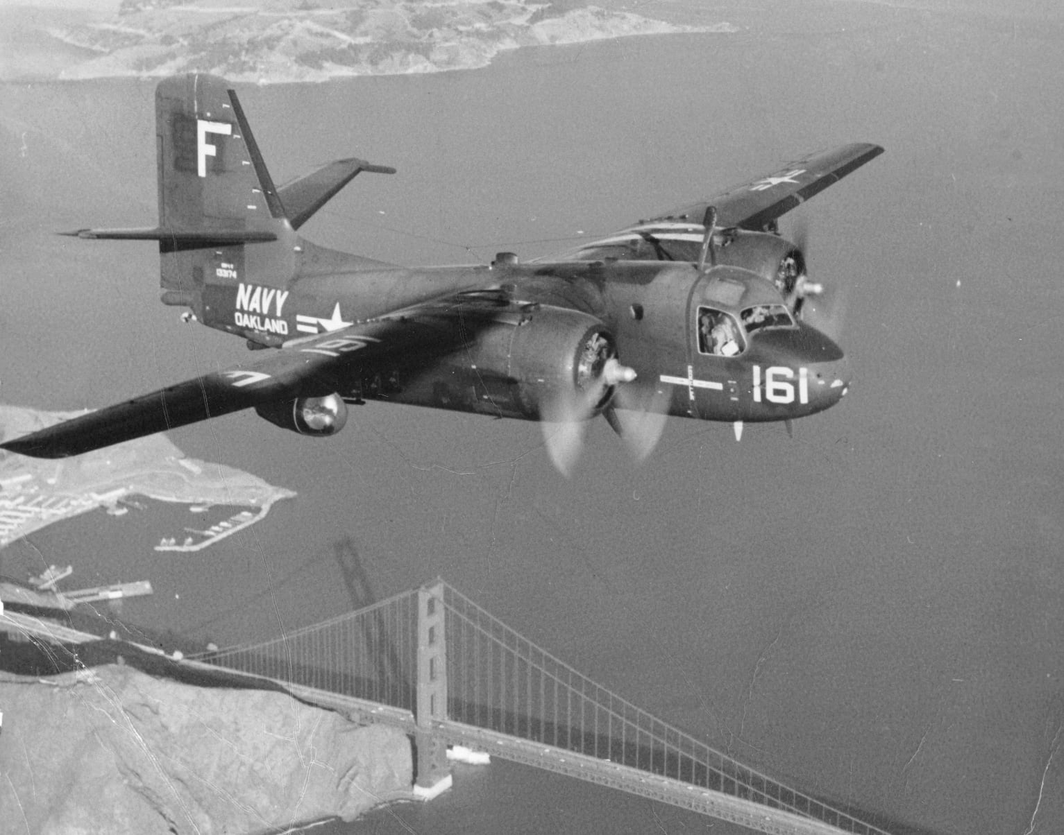 S-2 flying over the Golden Gate Bridge.