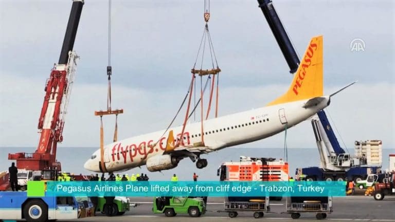 Pegasus Airlines Boeing 737 Removed from Cliff at Trabzon Airport in Turkey