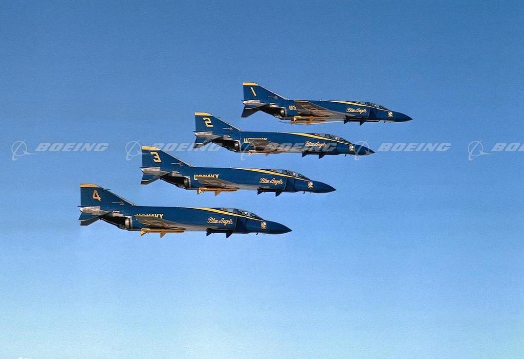Image of the Blue Angels flying F-4 Phantom aircraft in formation.