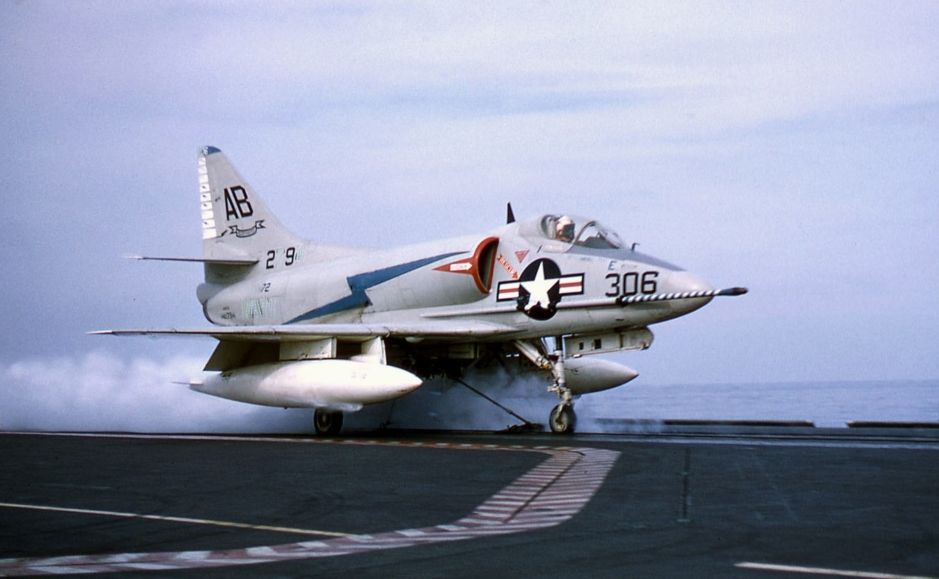 Skyhawk on a US Navy aircraft carrier.