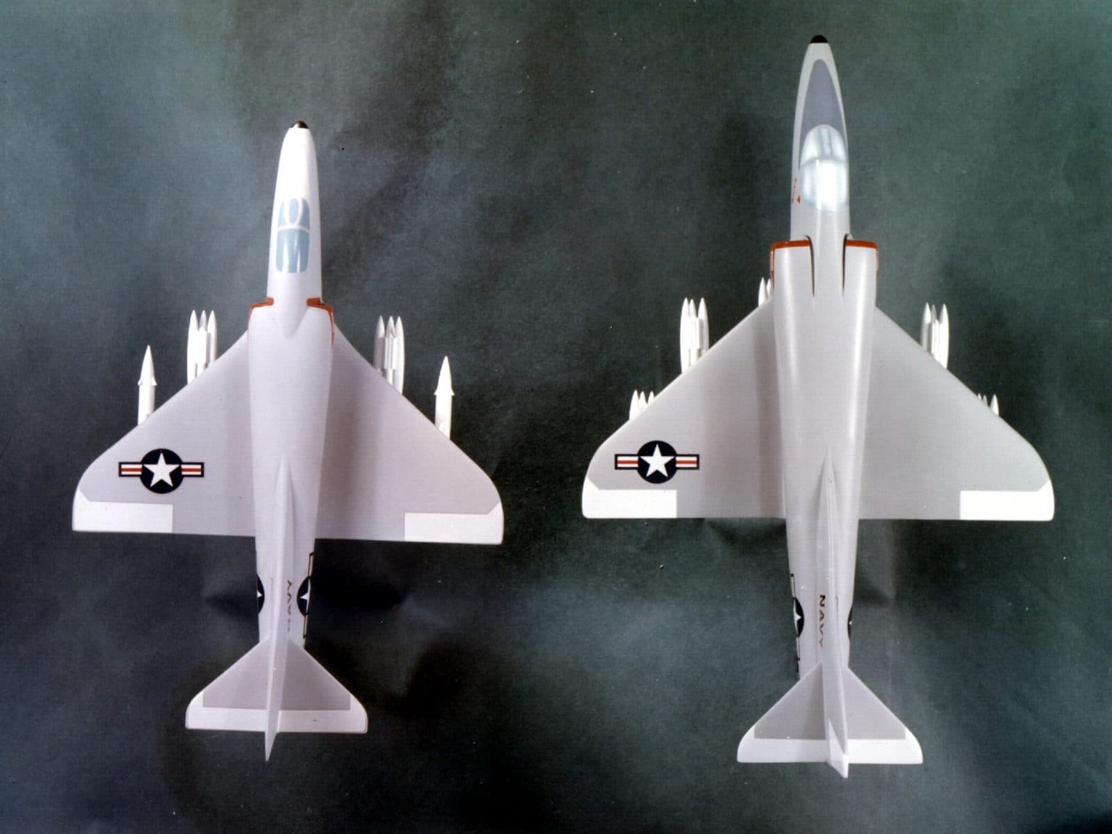 Models of the Skyhawk and the Corsair II.