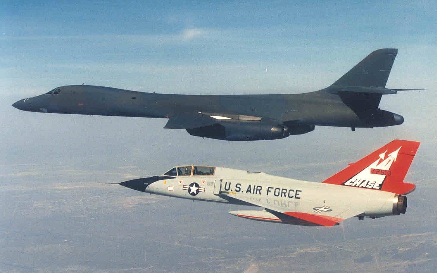 Delta Dart flying chase on a B-1B.
