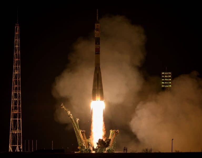 Two Americans, One Russian Lift-off to the Space Station