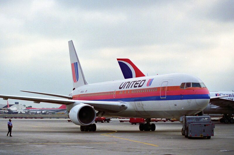 Boeing 767-200 on the tarmac.