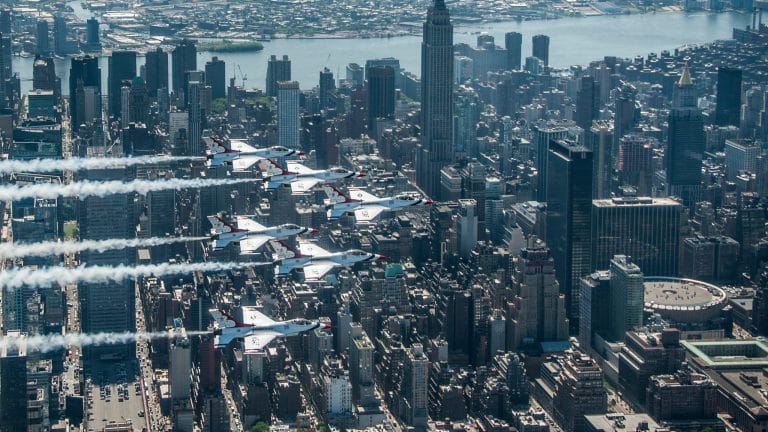 Smoke-On! Air Force Jets Perform New York City Flyover