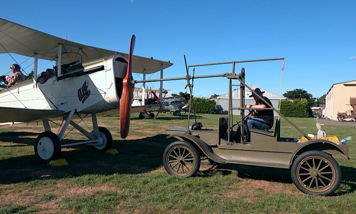 Developed on the body of a Model T Ford, the Hucks Starter could be used to start the large engine in the DH-4, without requiring the ground crew to manually swing the large and heavy propeller attached to the Liberty v-12 engine.  Photo Copyright © Historical Aviation Film Unit.