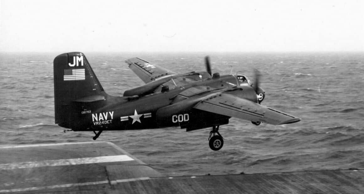 Grumman TF 1 Trader launching from carrier c1956 2
