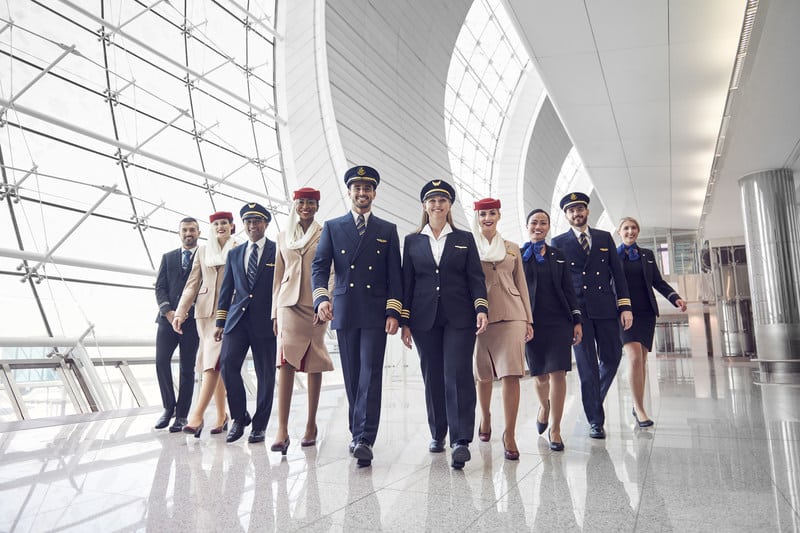 Crew members from United Airlines and Emirates