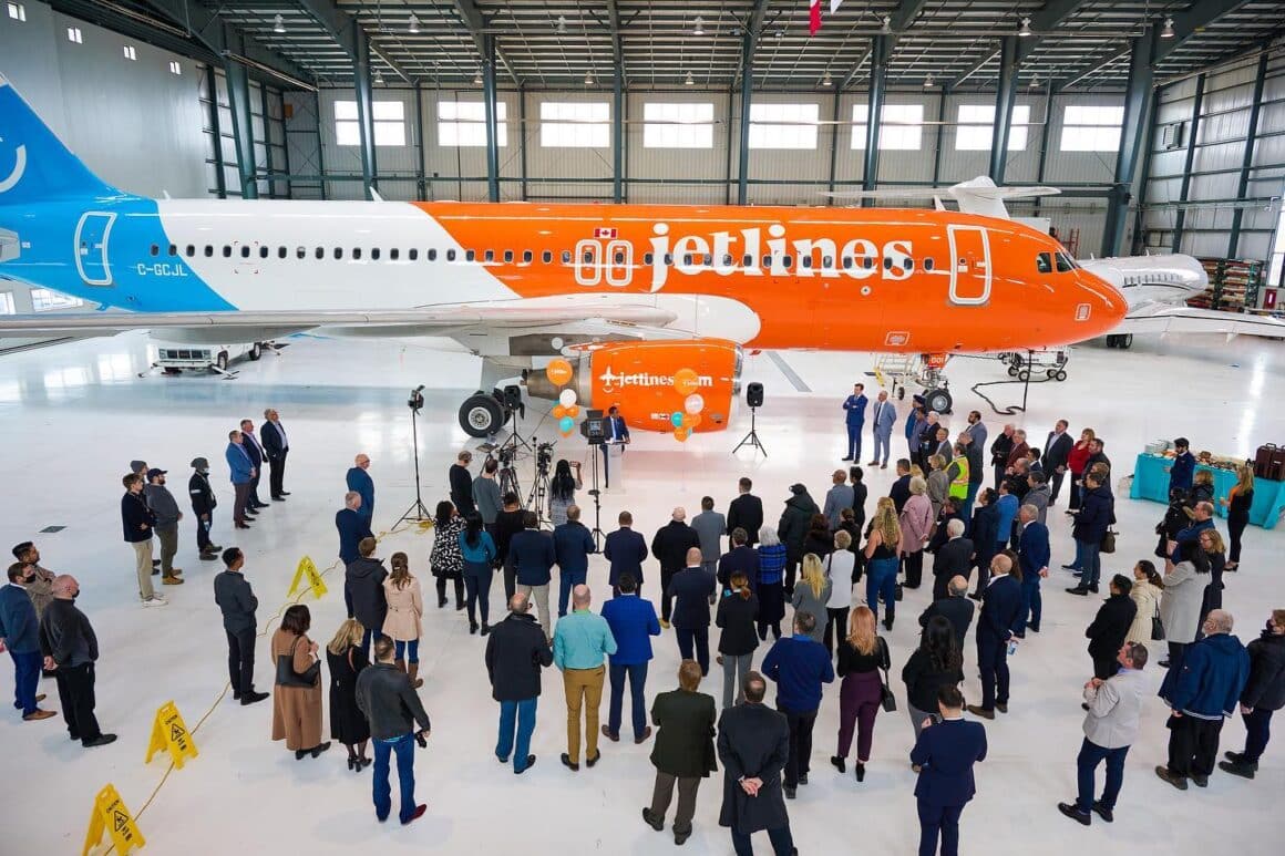 The first Canada Jetlines Airbus A320 is unveiled in Toronto