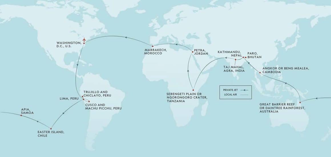 Map of National Geographic 'Around the World by Private Jet' Expedition