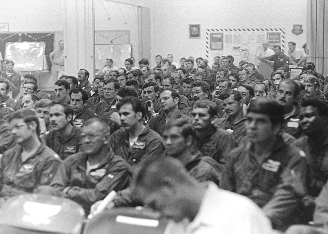 8th Air Force (publication on Operation Linebacker) B-52 crew briefing, Andersen AFB