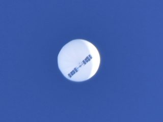 The Chinese spy balloon drifts over Myrtle Beach, South Carolina on 04 February 2023.