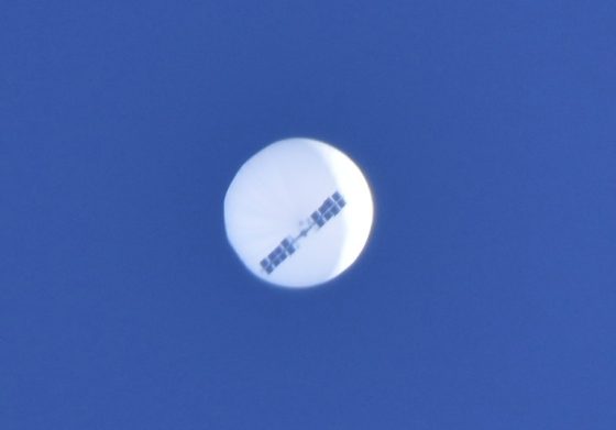 The Chinese spy balloon drifts over Myrtle Beach, South Carolina on 04 February 2023.