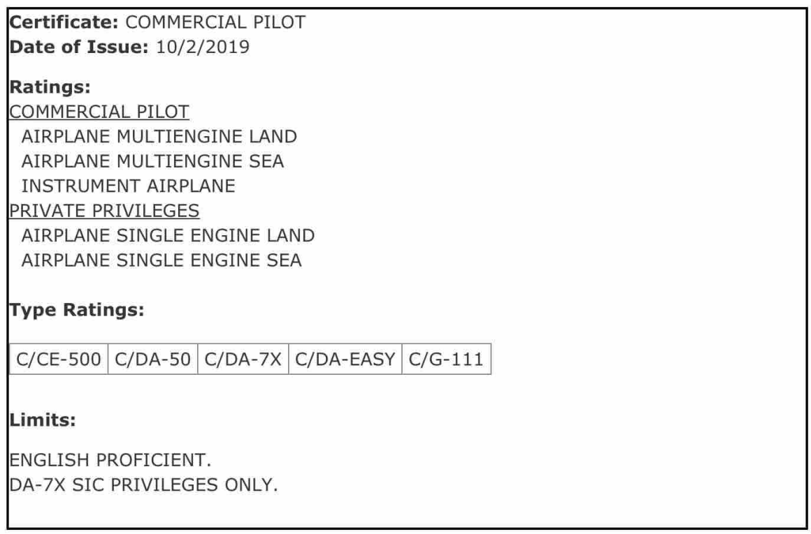 Jimmy Buffet's FAA certificate.  Source: FAA