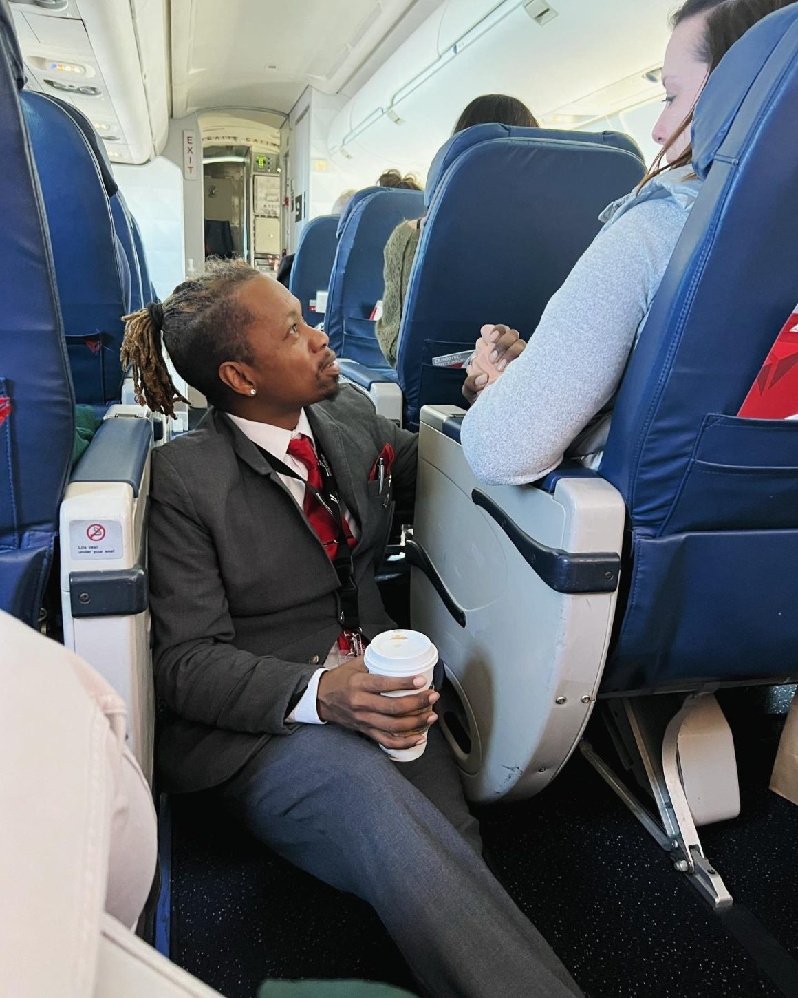 An Endeavor Airlines flight attendant