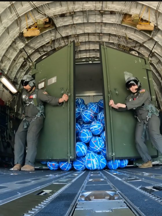 Dude Perfect spent the day with the C-17 sqaudron at Altus AFB. Image: Dude Perfect Youtube Screengrab