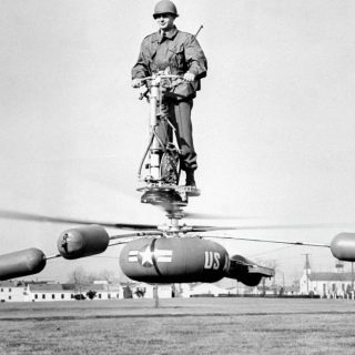 Army Sgt. Herman Stern pilots the Aerocycle. (Photo by Joe Petrella/NY Daily News Archive via Getty Images)