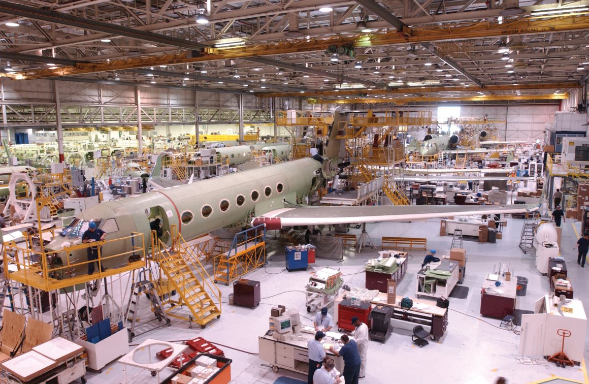 A Gulfstream Hurricane Hunter aircraft under construction in Savannah