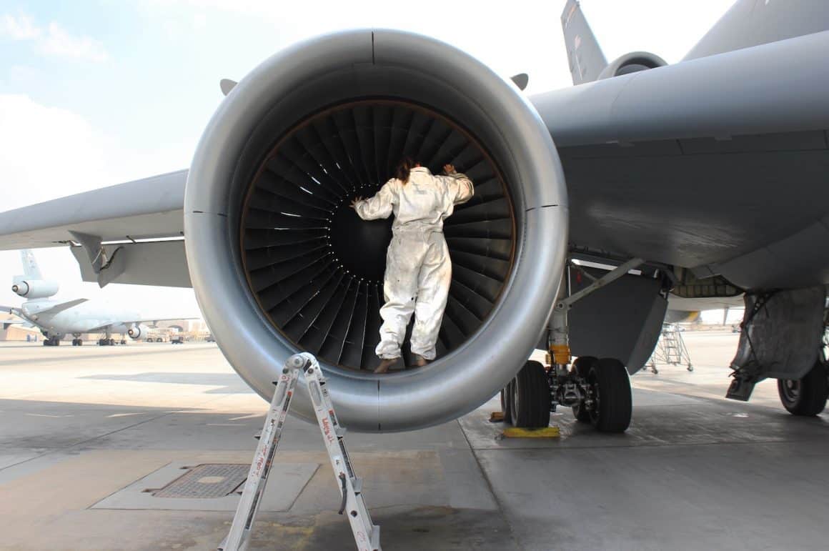 Final KC-10 Maintenance Check Completed as Retirement Looms 1 Staff Sgt. Caitlin Good conducts an inspection on the engine of a KC-10 Extender at Al Dhafra Air Base, United Arab Emirates, Dec. 11, 2021. The KC-10 is an air-to-air refueling aircraft, providing global reach to the U.S. Air Force and allied partner aircraft. (U.S. Air Force photo by Master Sgt. Dan Heaton)