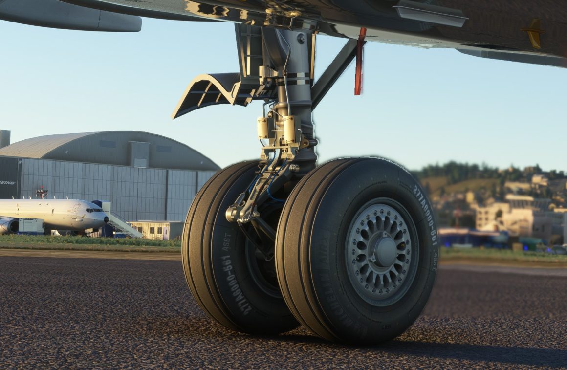 Screenshot of Boeing 737 MAX 8 landing gear on MSFS24