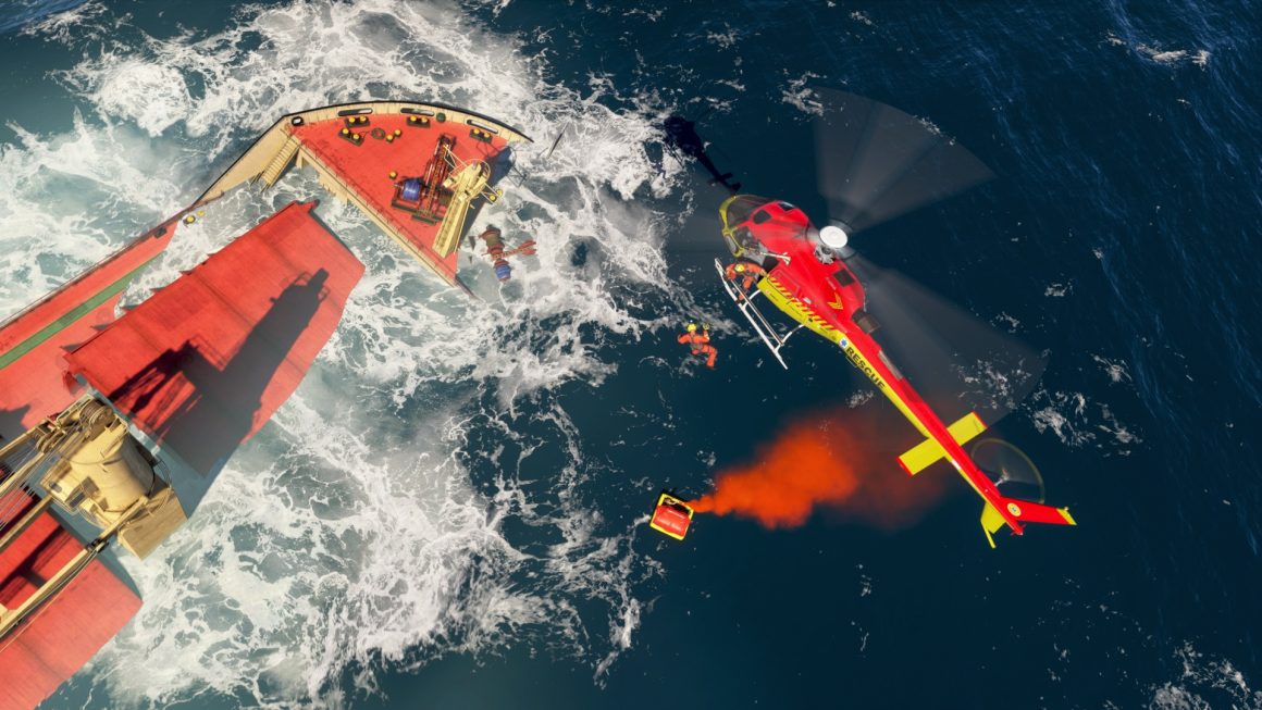 Screenshot of helicopter sea rescue in MSFS24