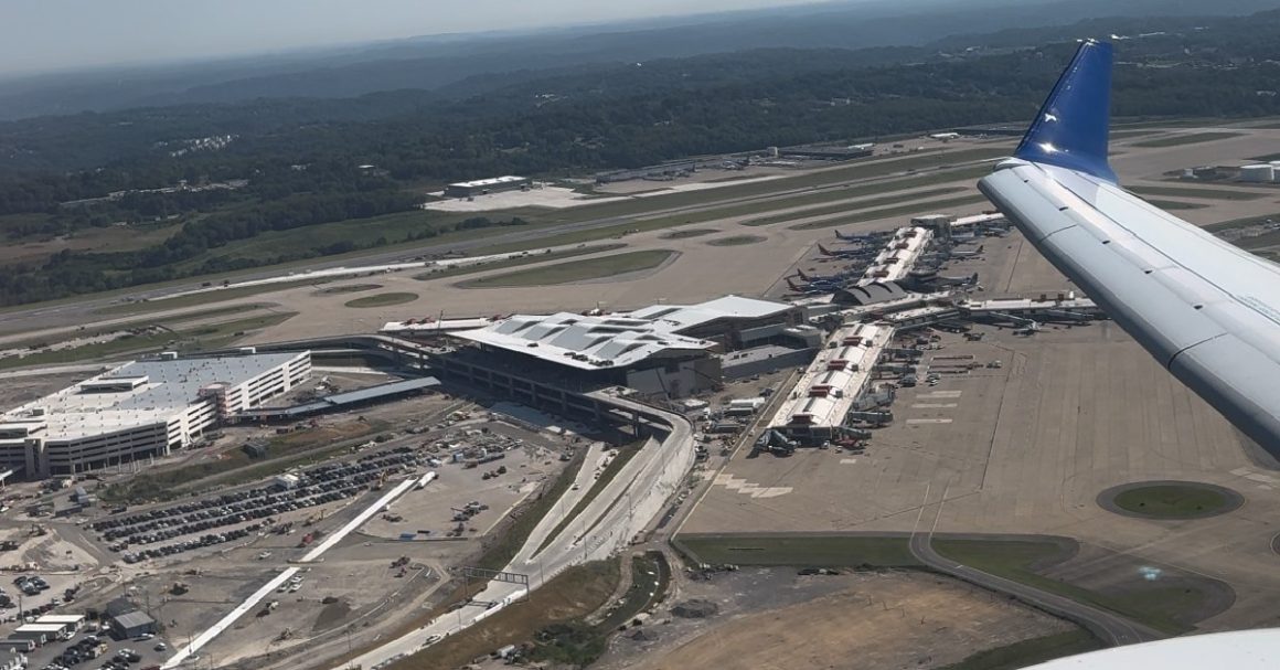 Aerial view of the new terminal at Pittsburgh International Airport