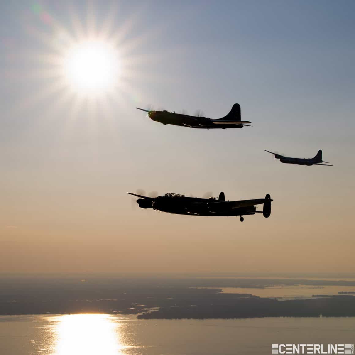 Preparation was key for the shoot of two B-29s and a Lancaster.  It included analyzing the formation set up and lighting in advance.