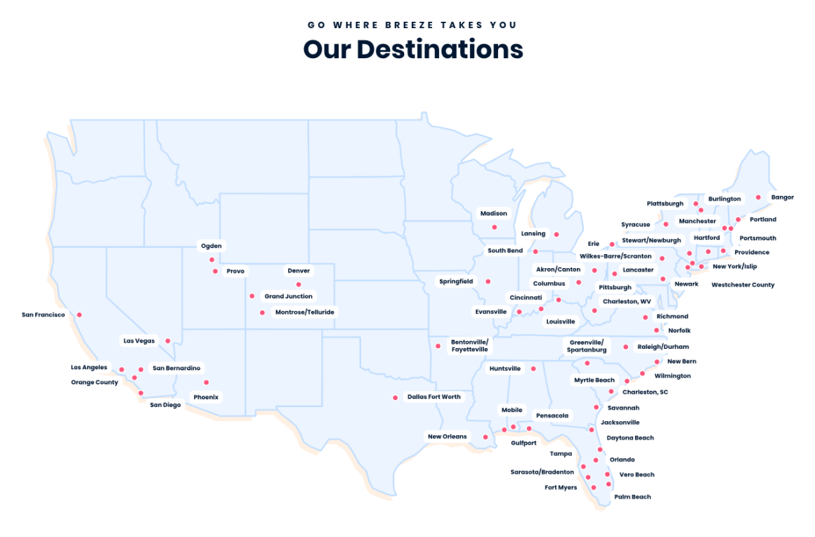 Breeze Airways route map