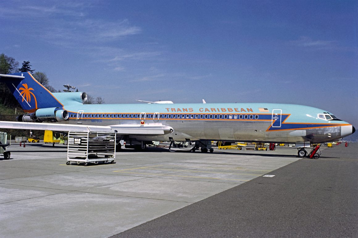 This Trans Caribbean Boeing 727-200 sports the company's tropical livery. George Hamlin Collection