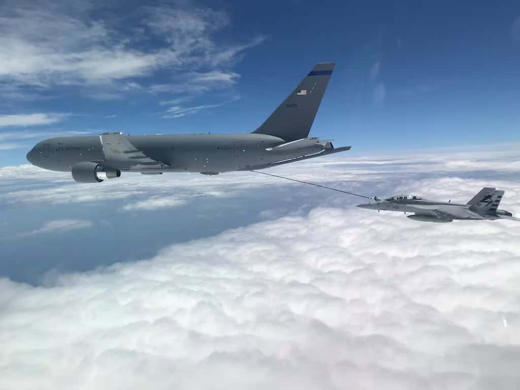 Come Onboard a KC-46 Pegasus at McConnell AFB! 5 KC-46 Pegasus refueling a Navy Super Hornet