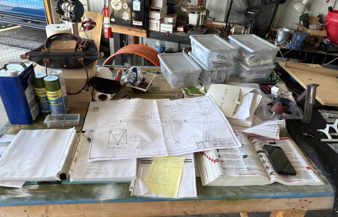 Plans and documents Willaford and Thomas are using to build Bearhawk B plane.