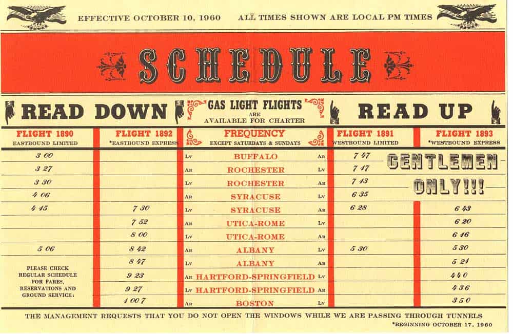 United’s Men-Only Flights: The Exclusive Club in the Sky Your Wife Couldn’t Join 6 A Mohawk Airlines Gas Light Service timetable