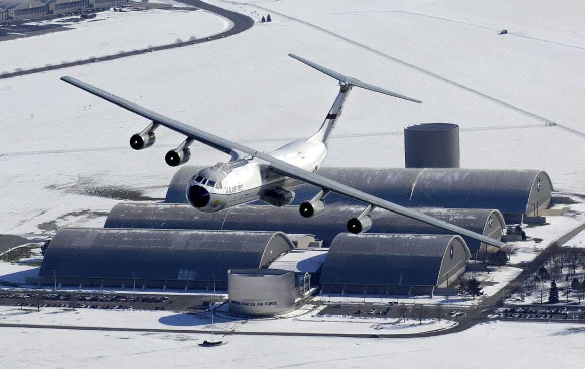 C-141 Starlifter "Hanoi Taxi" flies over The National Museum of the US Air Force