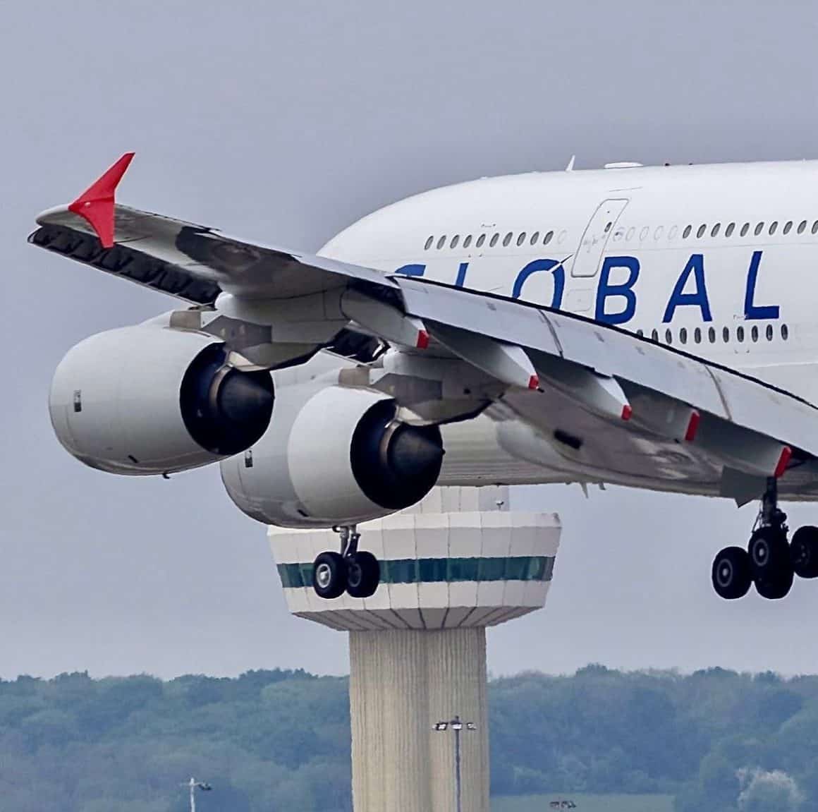 4 Flights In, Global Airlines' Risky A380 Gamble Faces Uncertain Future 31 Global Airlines A380 landing at London Gatwick (LGW)