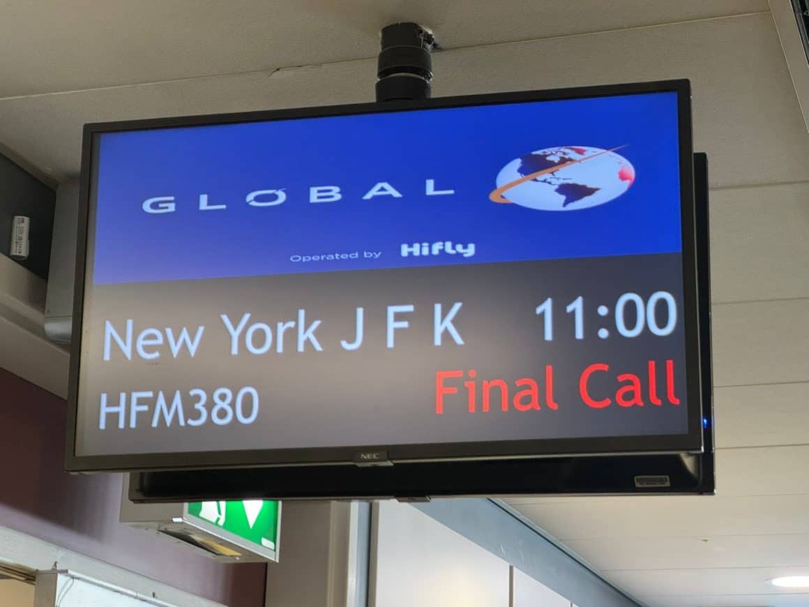 4 Flights In, Global Airlines' Risky A380 Gamble Faces Uncertain Future 28 Global Airlines boarding gate screen at GLA