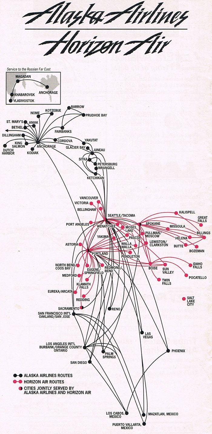 Breaking Barriers: Alaska Airlines Russia Routes Melted 40 Years of Cold War Divide 4 A 1994 route map showing Alaska Airlines' Russia routes