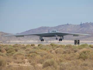 B-21 Raider landing at Edwards AFB