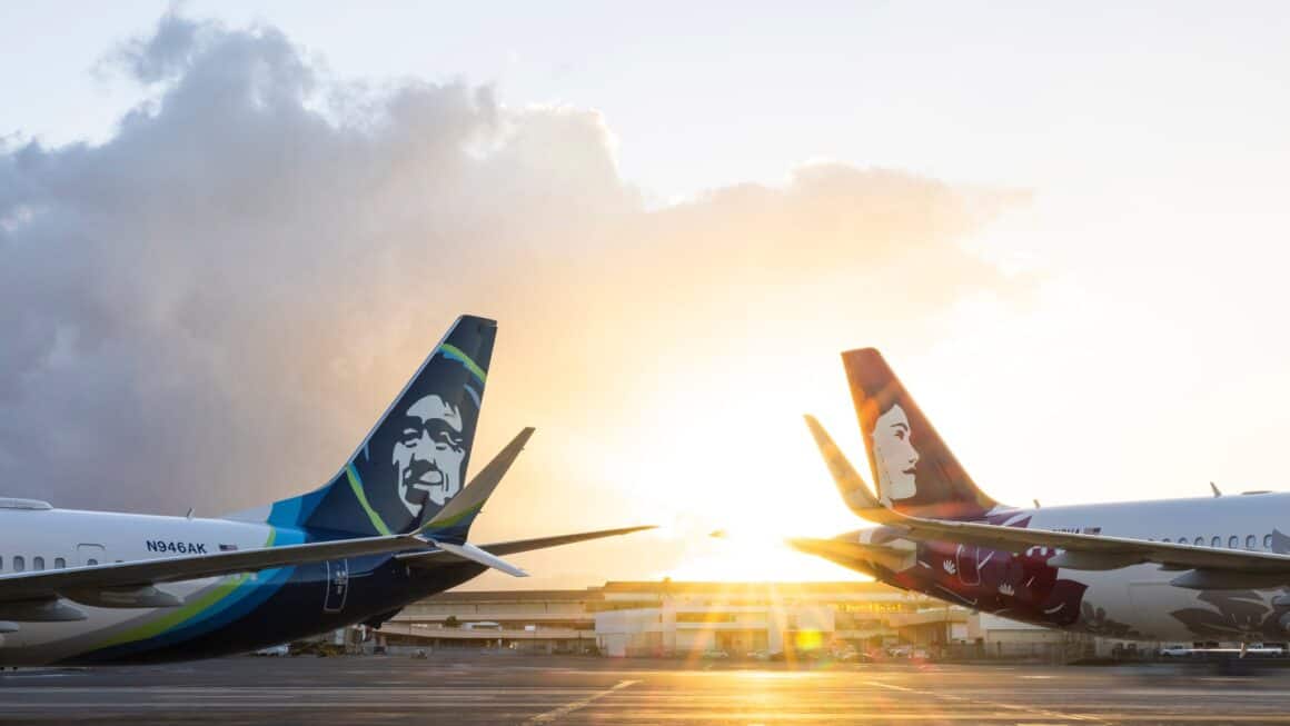Alaska and Hawaiian Airlines jets on the ramp
